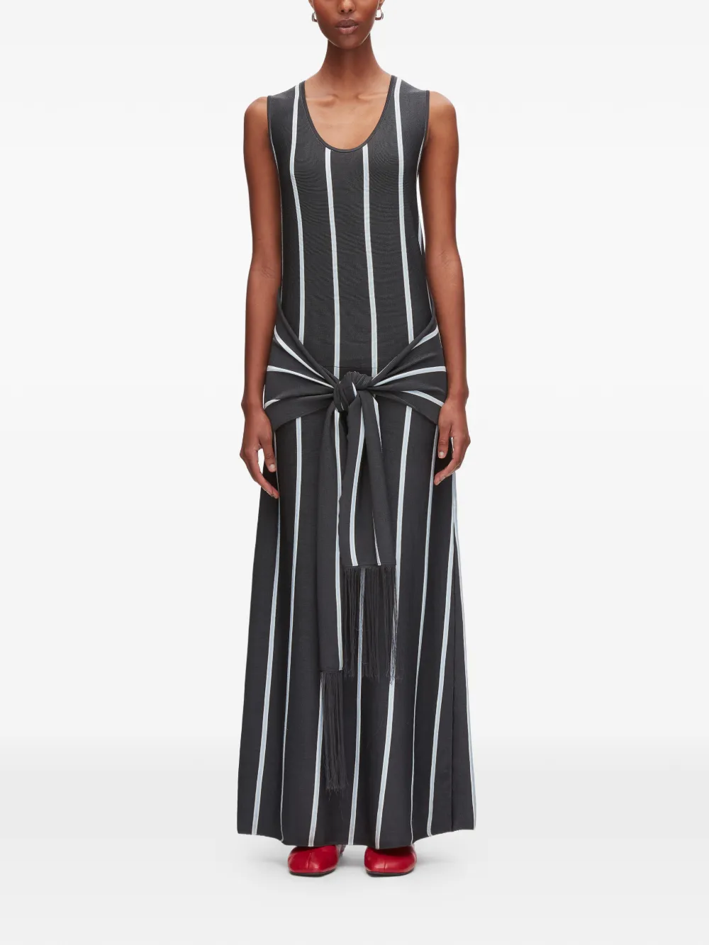 3.1 Phillip Lim Gestreepte midi-jurk met kwastje Grijs