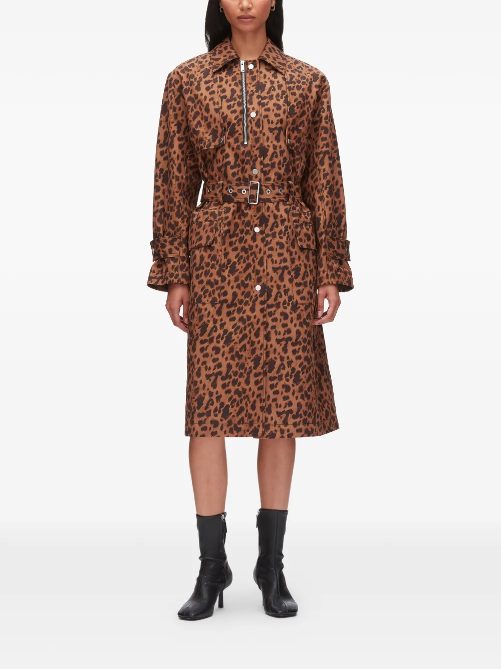 3.1 Phillip Lim Jas met luipaardprint en ceintuur Bruin