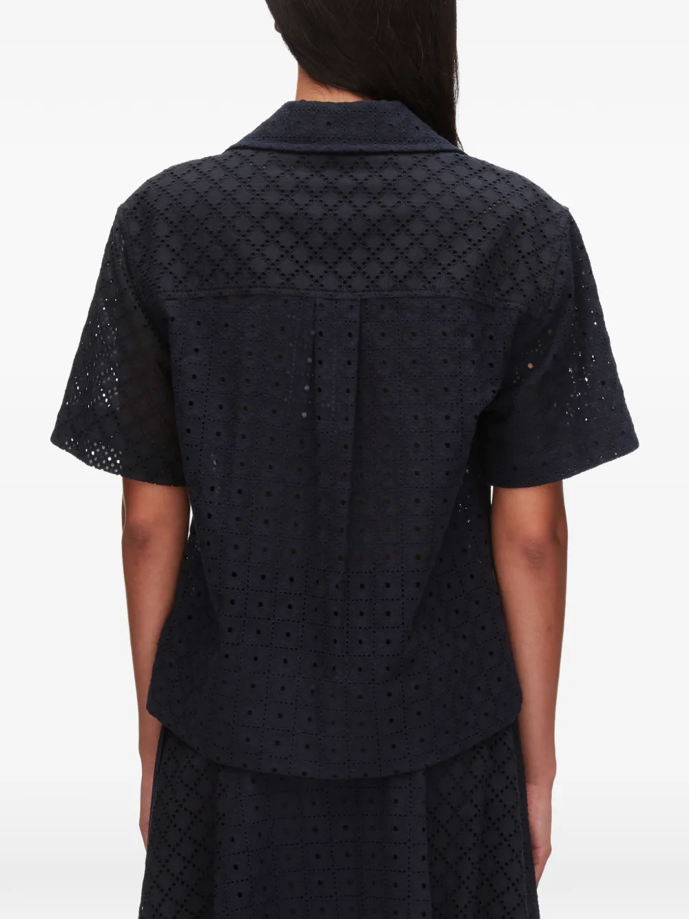 3.1 Phillip Lim Opengewerkte blouse met korte mouwen Blauw