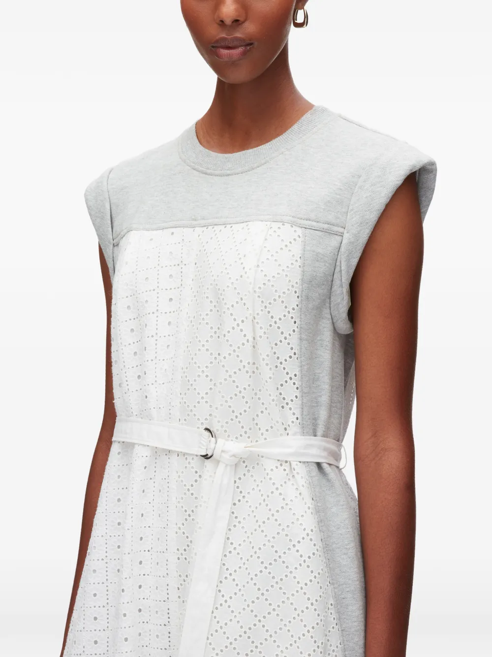 Terry Eyelet Belted Midi Dress