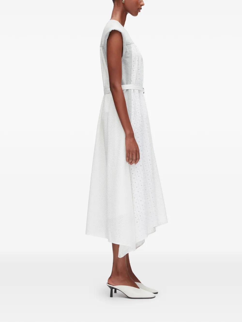 Terry Eyelet Belted Midi Dress