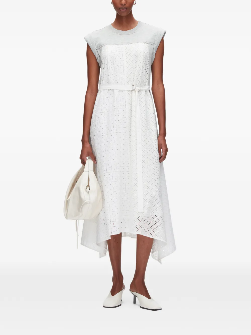 Terry Eyelet Belted Midi Dress