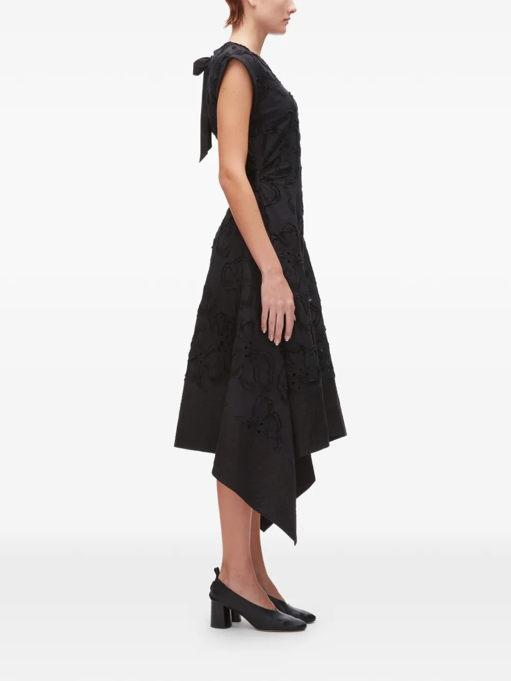 3.1 Phillip Lim Asymmetrische midi-jurk met bloemen Zwart