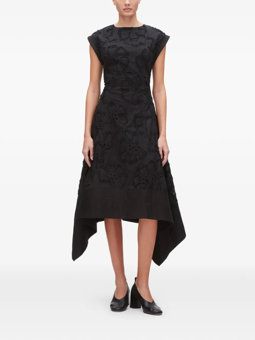 3.1 Phillip Lim Asymmetrische midi-jurk met bloemen Zwart