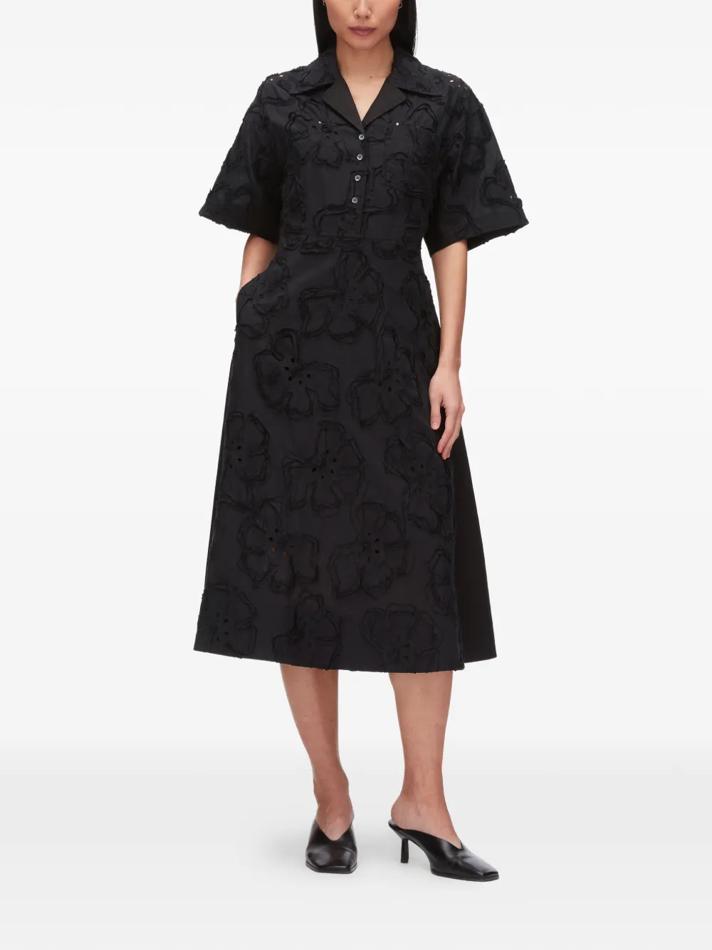 3.1 Phillip Lim Midi-jurk met bloemenkraag Zwart