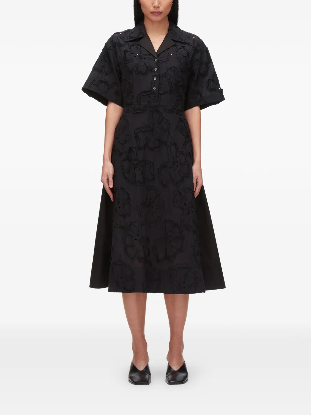 3.1 Phillip Lim Midi-jurk met bloemenkraag Zwart
