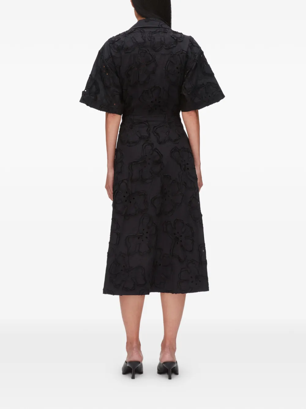 3.1 Phillip Lim Midi-jurk met bloemenkraag Zwart