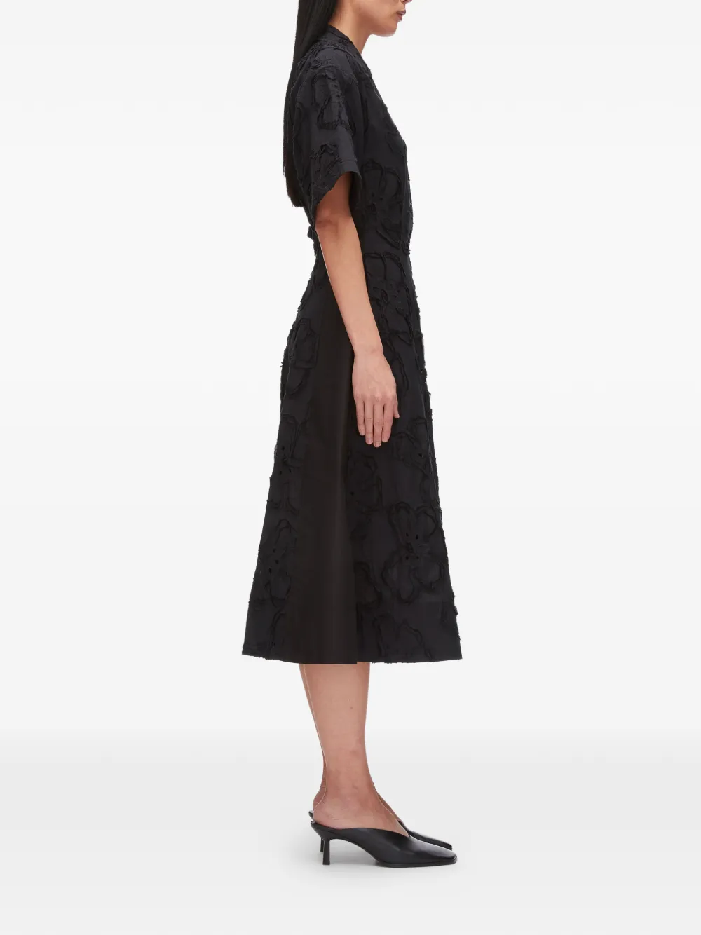 3.1 Phillip Lim Midi-jurk met bloemenkraag Zwart