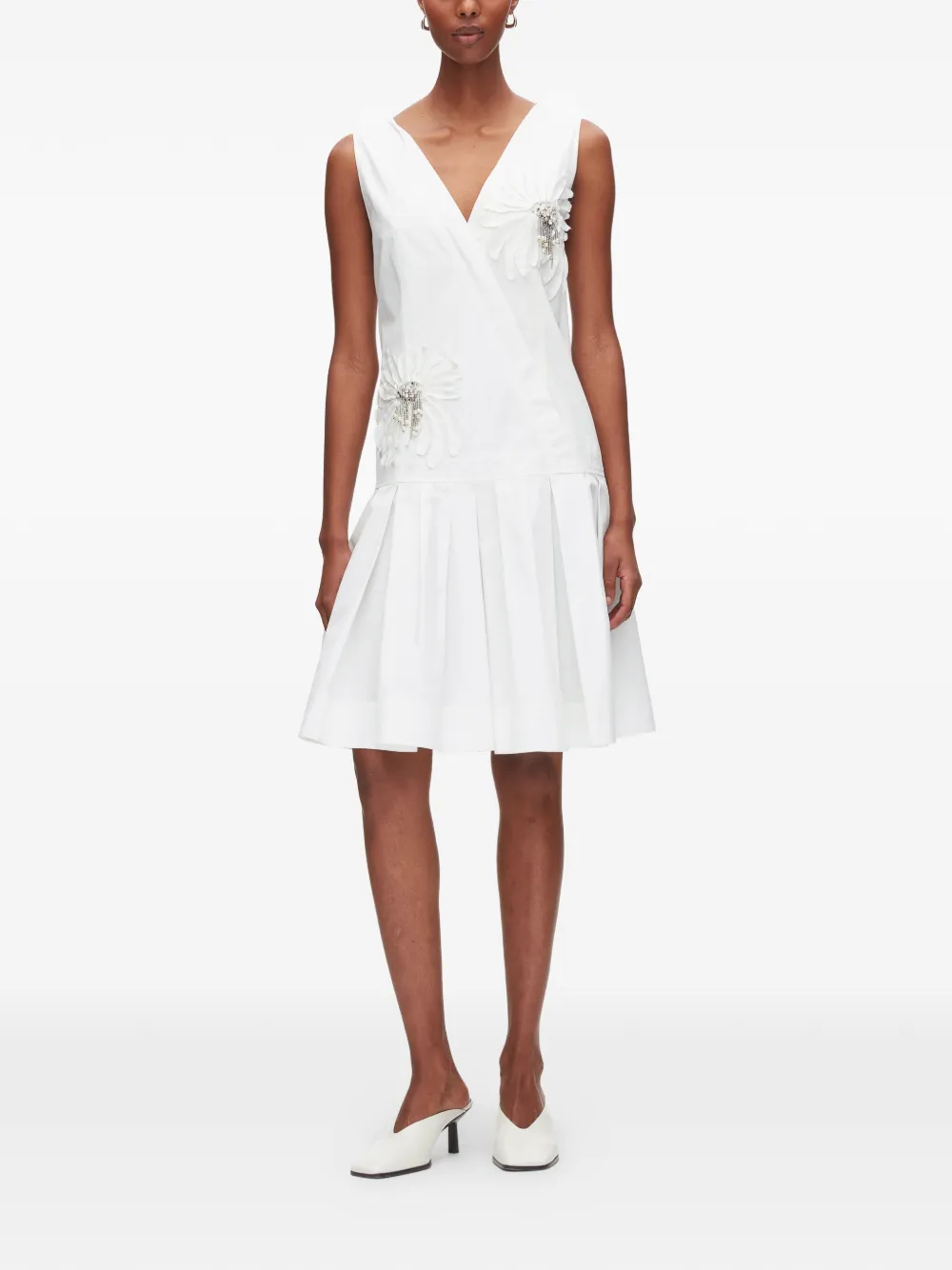 3.1 Phillip Lim Mini-jurk met bloem-applicatie en V-hals Wit