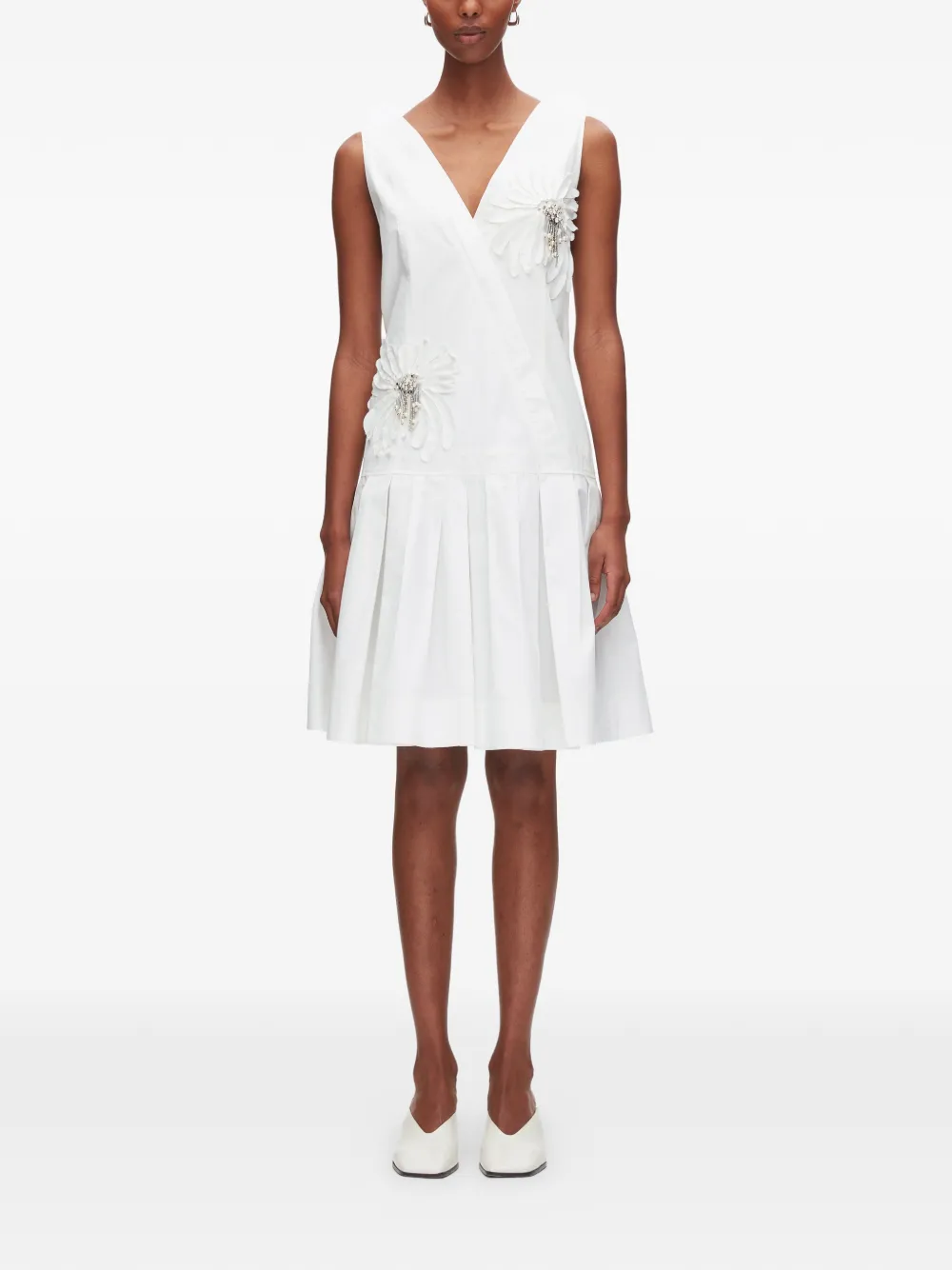 3.1 Phillip Lim Mini-jurk met bloem-applicatie en V-hals Wit