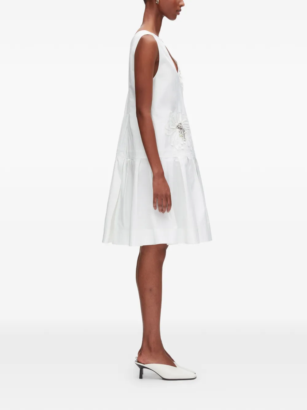3.1 Phillip Lim Mini-jurk met bloem-applicatie en V-hals Wit