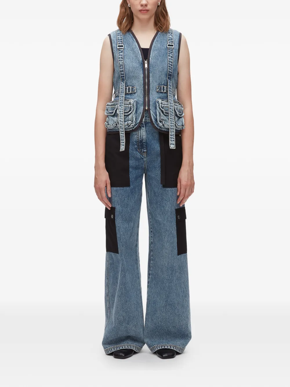 3.1 Phillip Lim Denim gilet met zak aan de voorkant Blauw