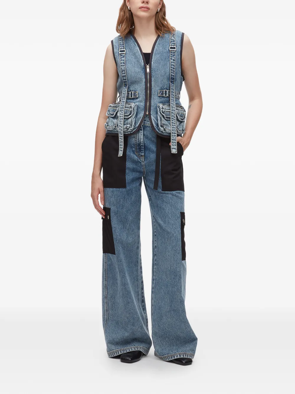 3.1 Phillip Lim Denim gilet met zak aan de voorkant Blauw