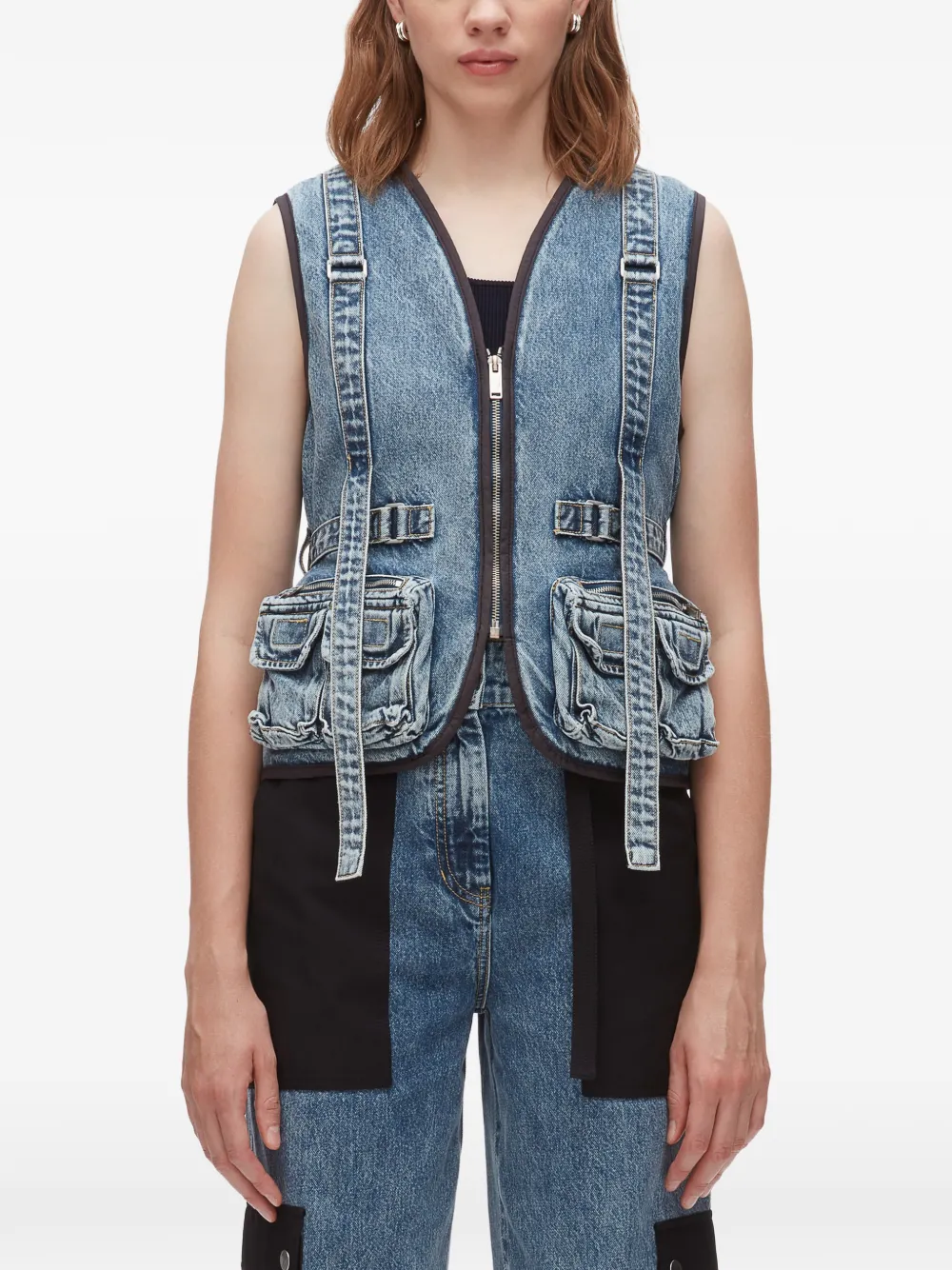 3.1 Phillip Lim Denim gilet met zak aan de voorkant Blauw