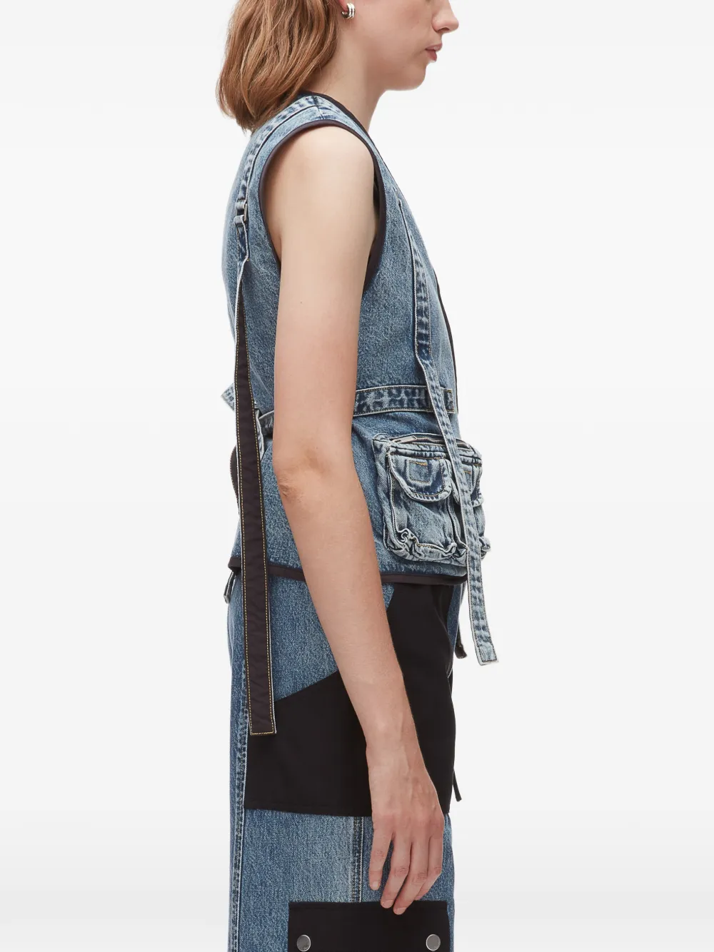 3.1 Phillip Lim Denim gilet met zak aan de voorkant Blauw