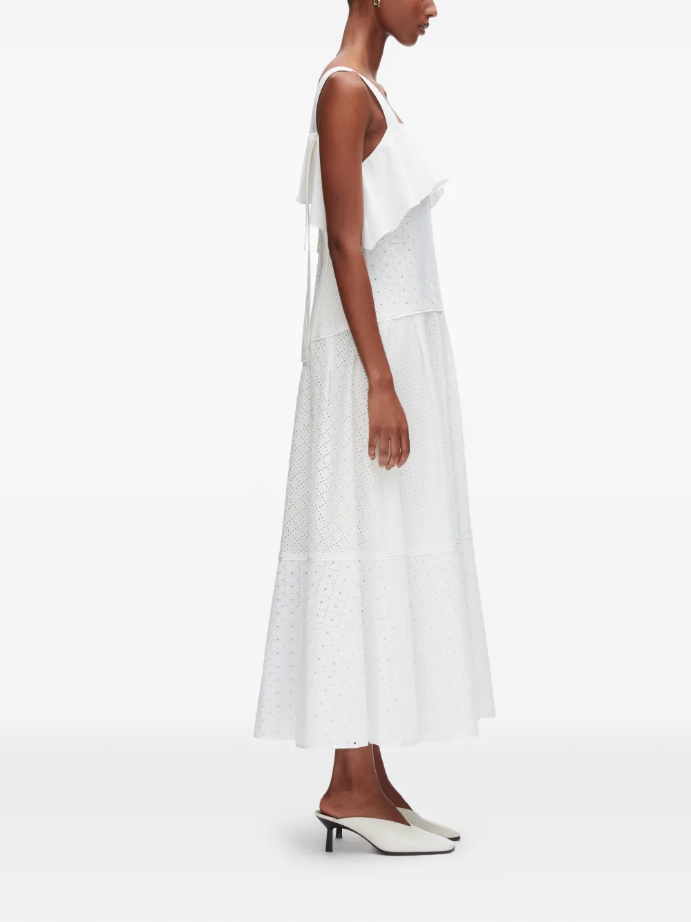 3.1 Phillip Lim Midi-jurk met ruches en vlakken Wit