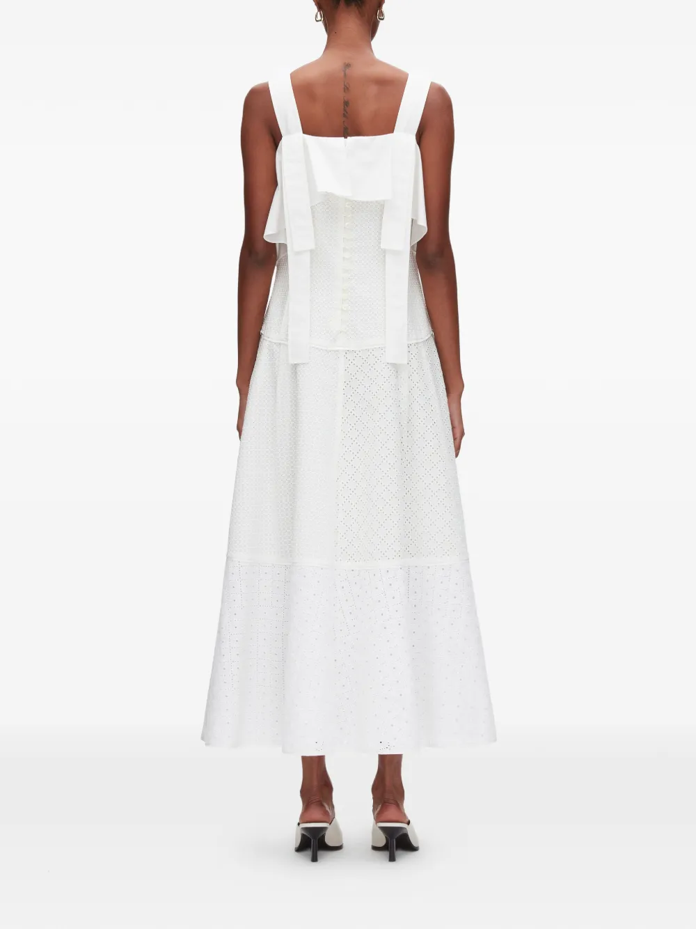 3.1 Phillip Lim Midi-jurk met ruches en vlakken Wit