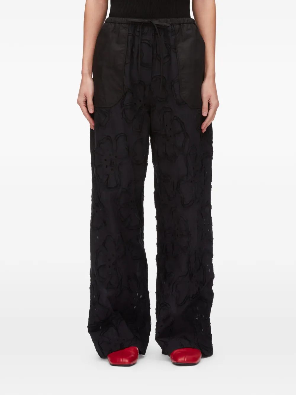 3.1 Phillip Lim Broek met bloemenapplicatie Zwart