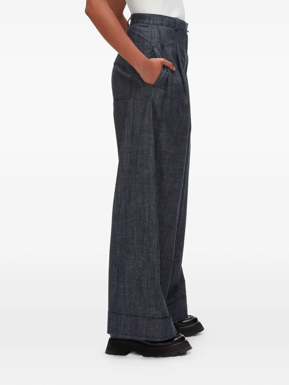 3.1 Phillip Lim Plooibroek met wijde pijpen Blauw