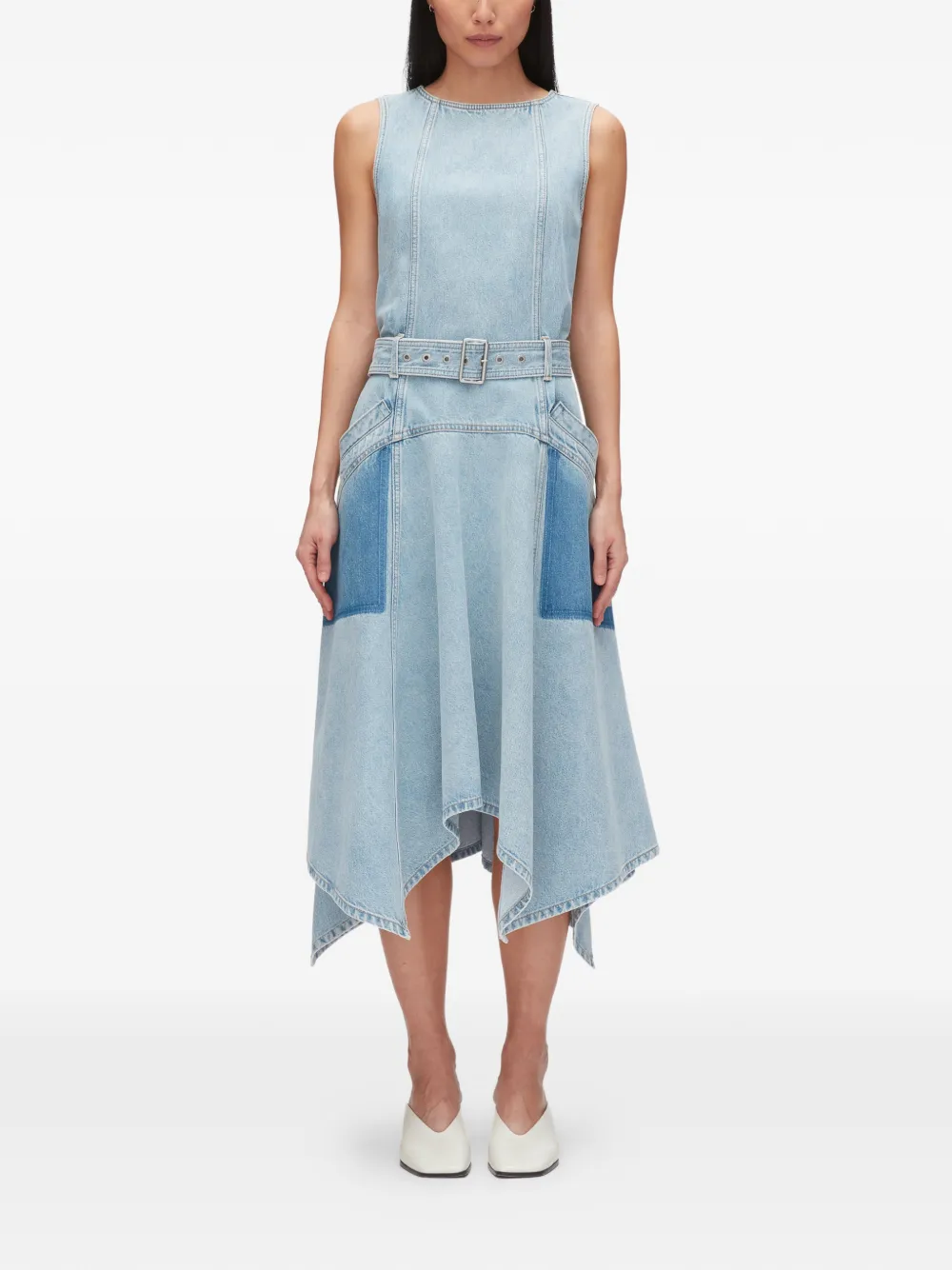  3.1 Phillip Lim Patchwork Belted Cotton Midi Dress - Blue 
