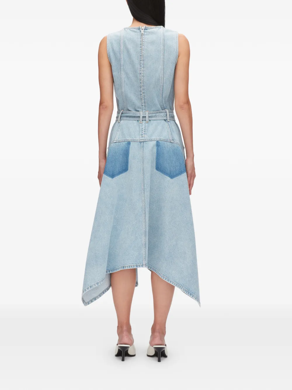 3.1 Phillip Lim Katoenen midi-jurk met patchwork en ceintuur Blauw