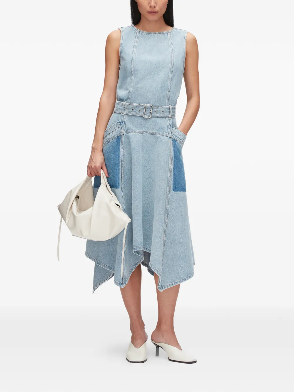  3.1 Phillip Lim Patchwork Belted Cotton Midi Dress - Blue 