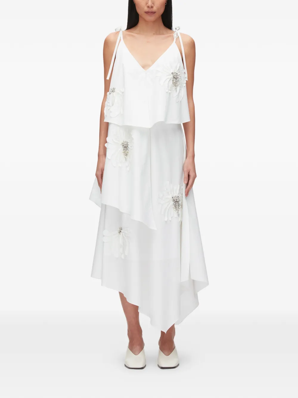 3.1 Phillip Lim Gelaagde midi-jurk met applicatie Wit