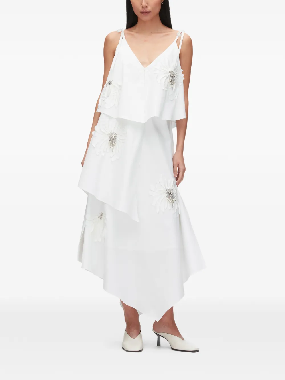 3.1 Phillip Lim Gelaagde midi-jurk met applicatie Wit
