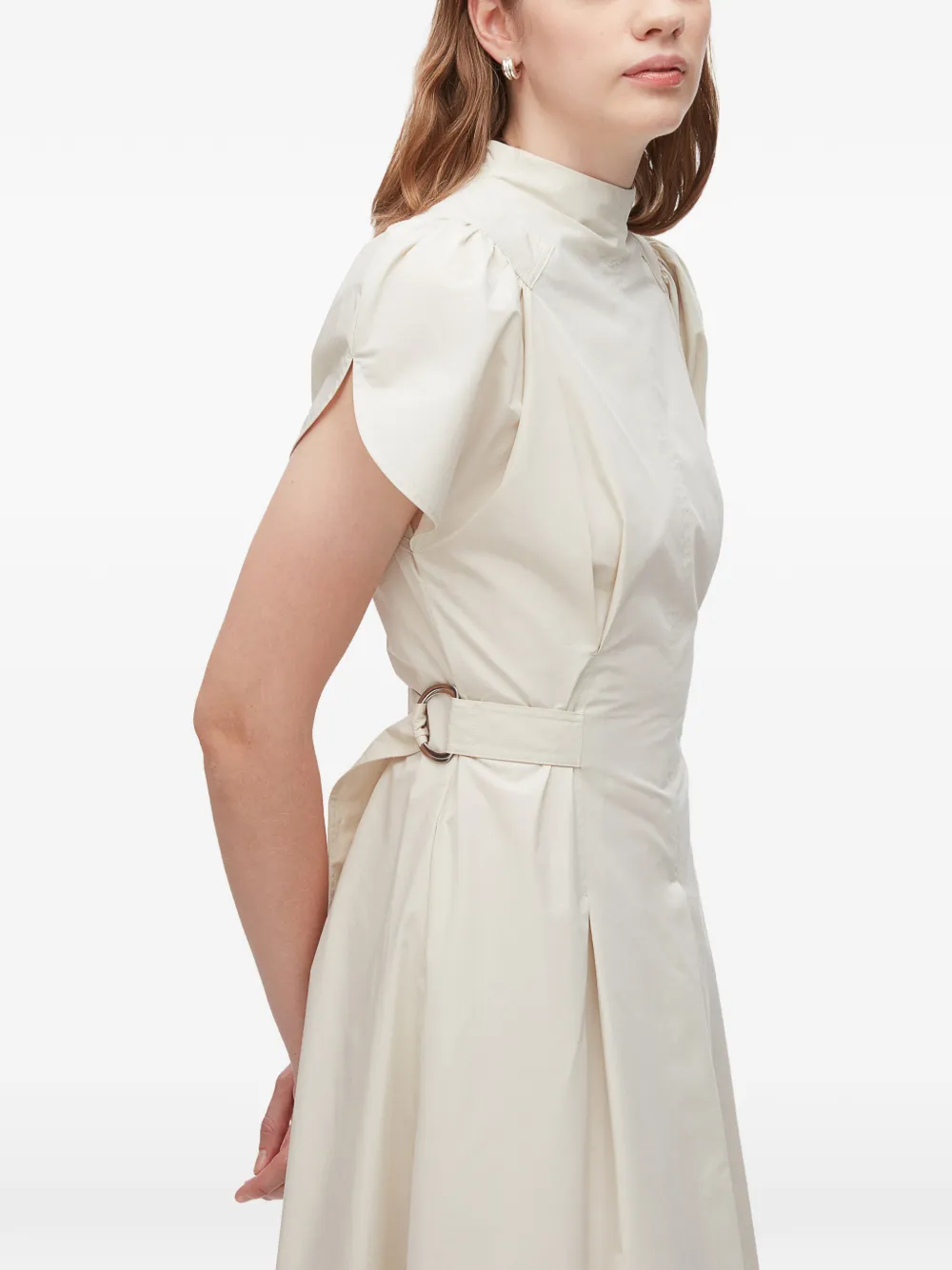 Puff-Sleeves Pleated Midi Dress