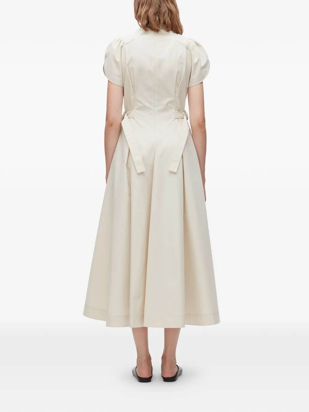Puff-Sleeves Pleated Midi Dress