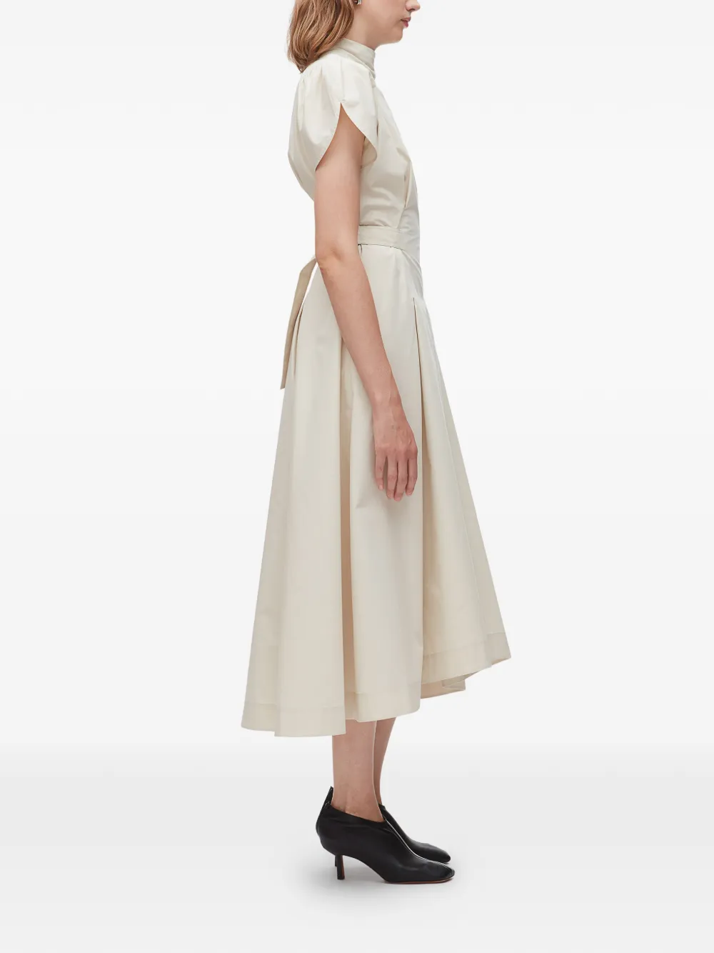 Puff-Sleeves Pleated Midi Dress