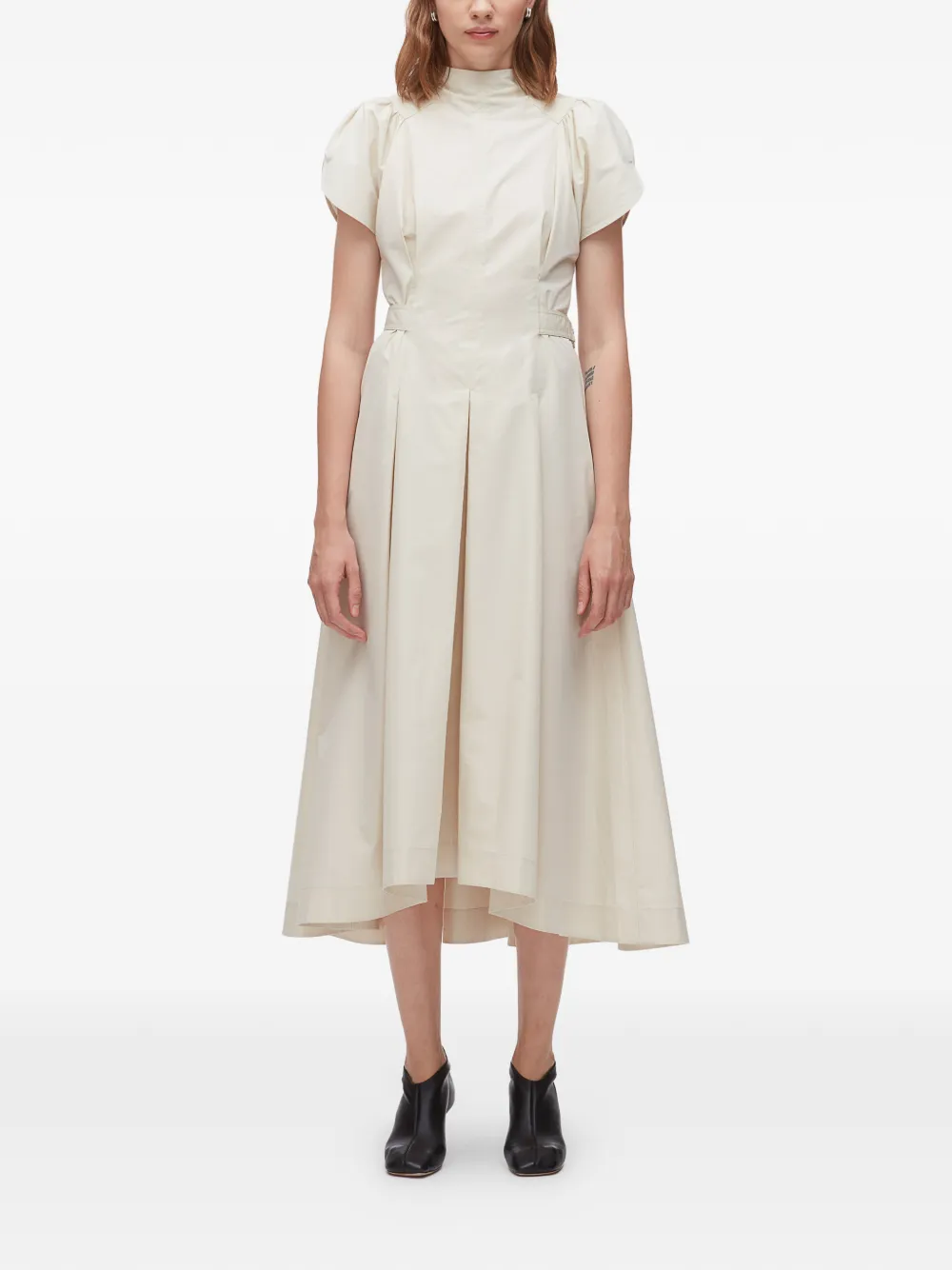 3.1 Phillip Lim puff-sleeves pleated midi dress - Toni neutri