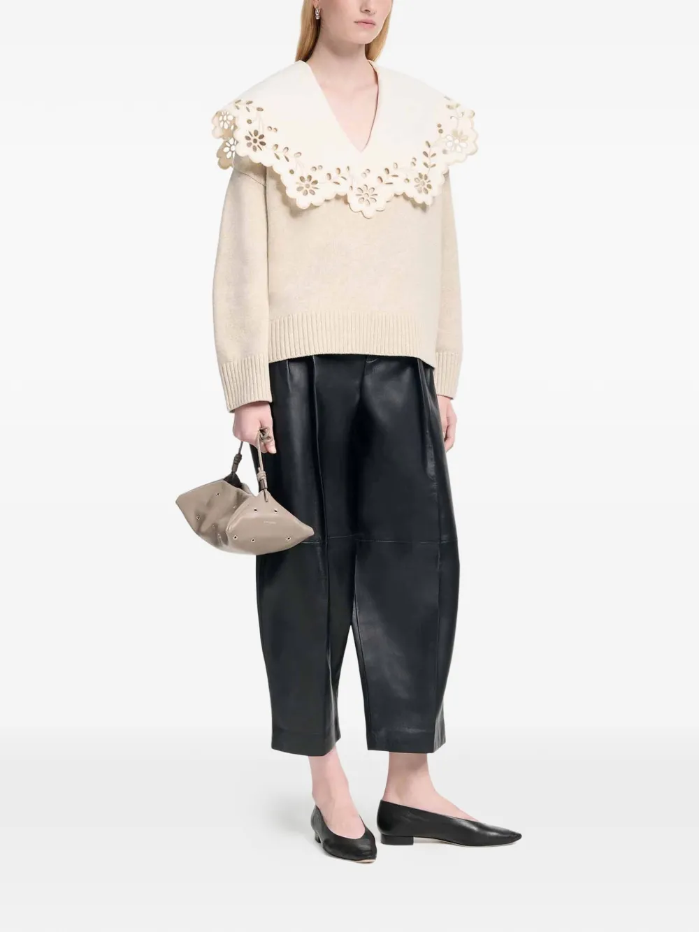 Broderie Anglaise V-Neck Sweater