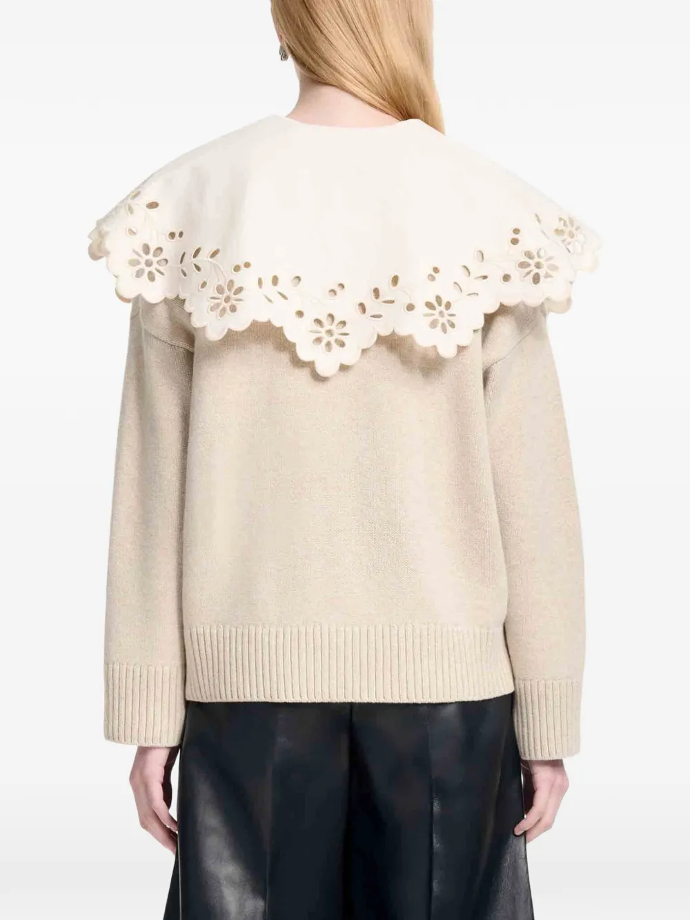 Broderie Anglaise V-Neck Sweater