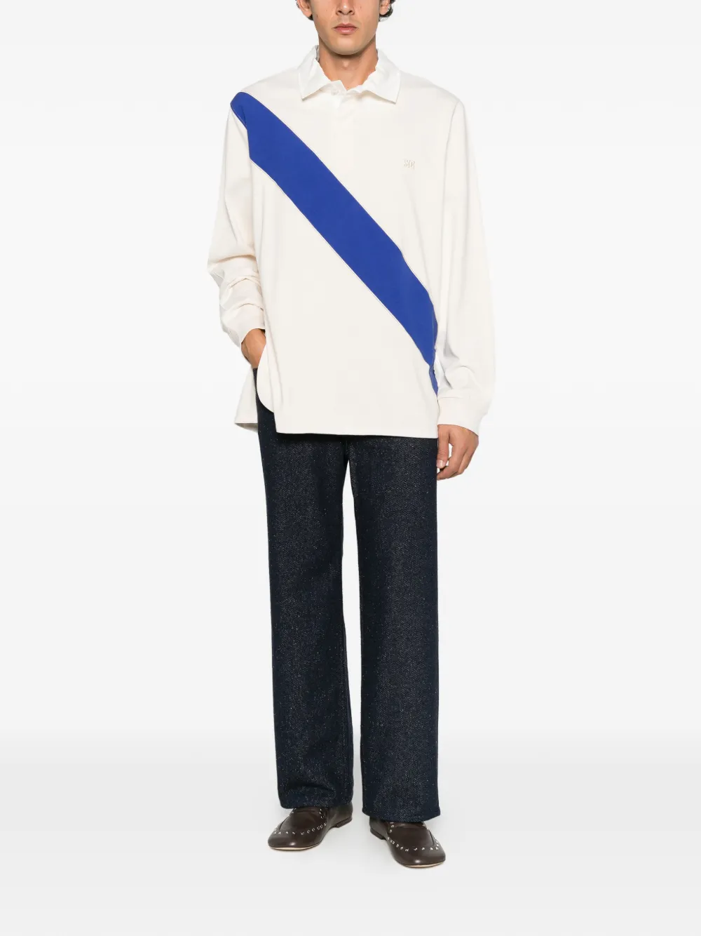 Wales Bonner Prism diagonal-stripe polo shirt Beige