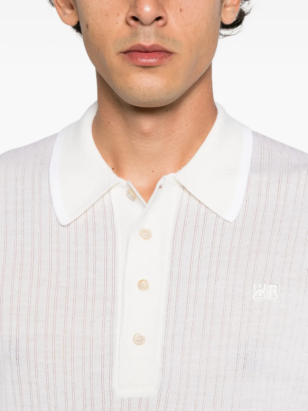 Wales Bonner Blessings lace-knit polo shirt Wit