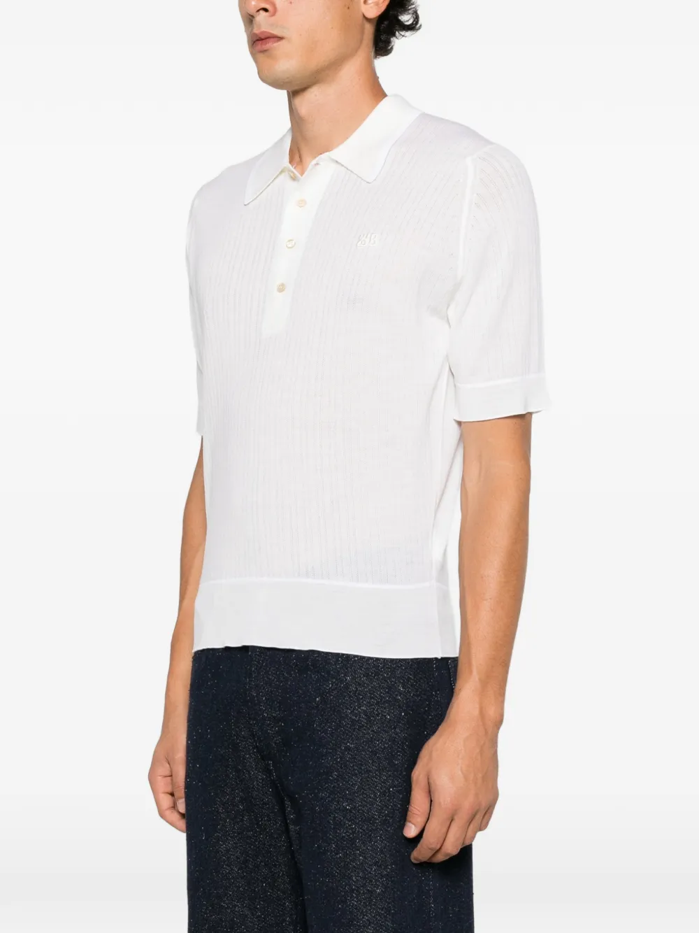 Wales Bonner Blessings lace-knit polo shirt Wit
