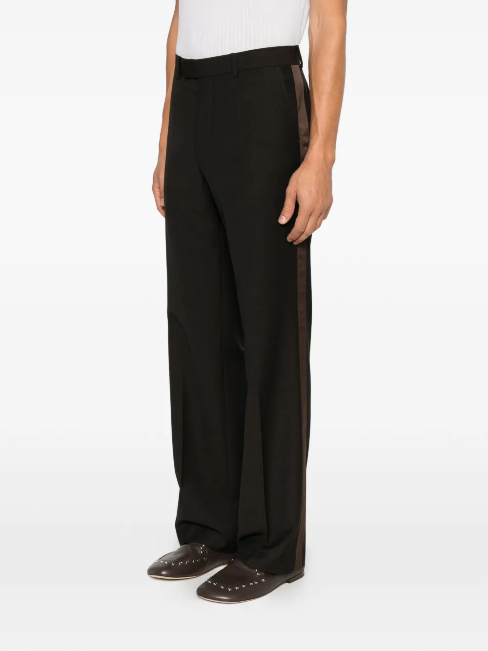 Wales Bonner Alto Crespo satin-trim trousers Bruin