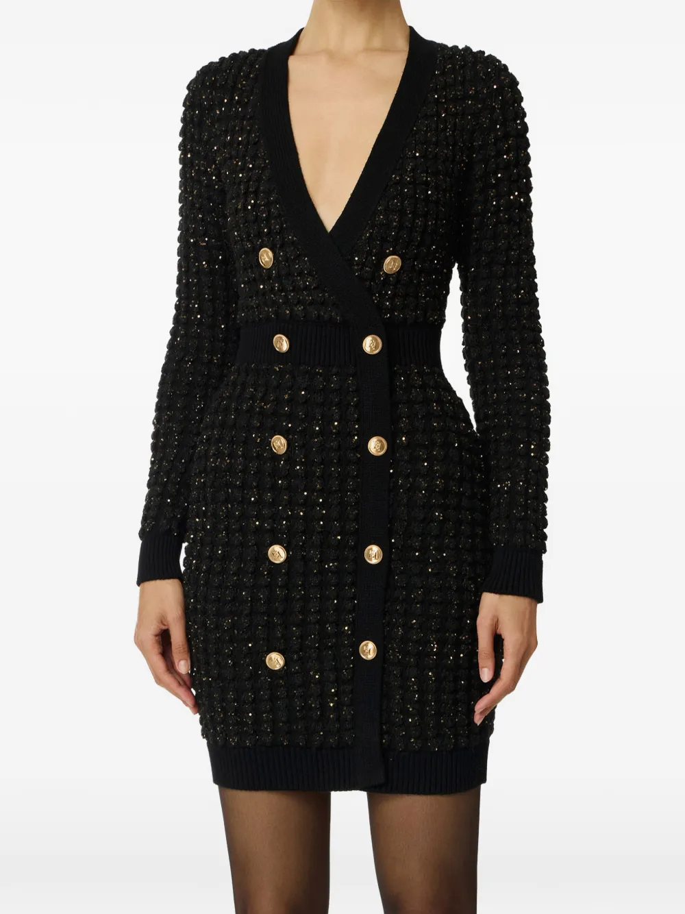Elisabetta Franchi buttoned V-neck mini dress - Nero