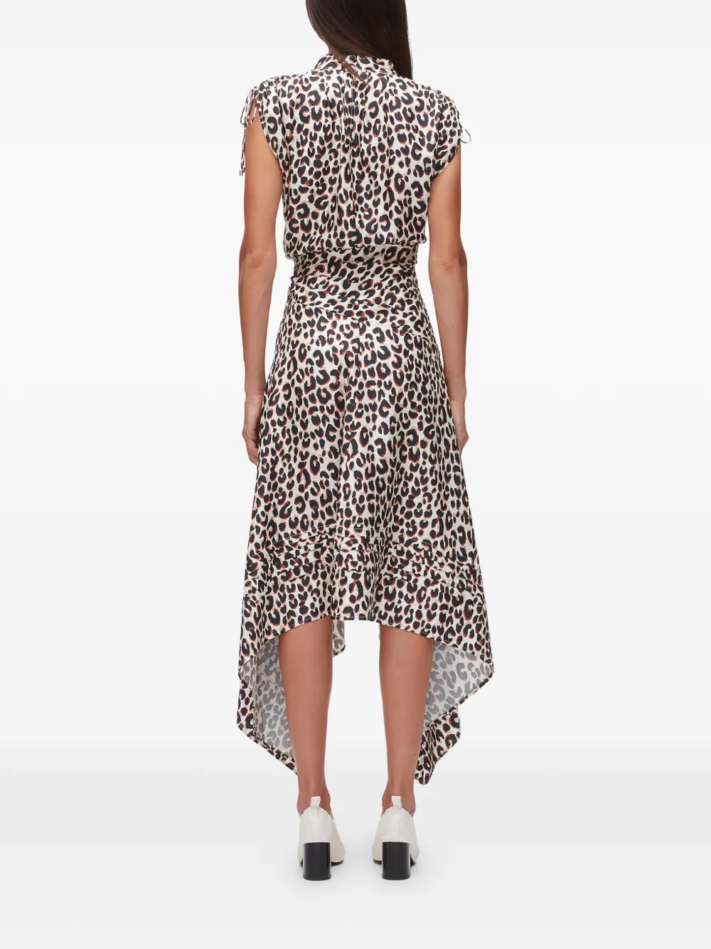 3.1 Phillip Lim Zijden jurk met luipaardprint en ruches Beige