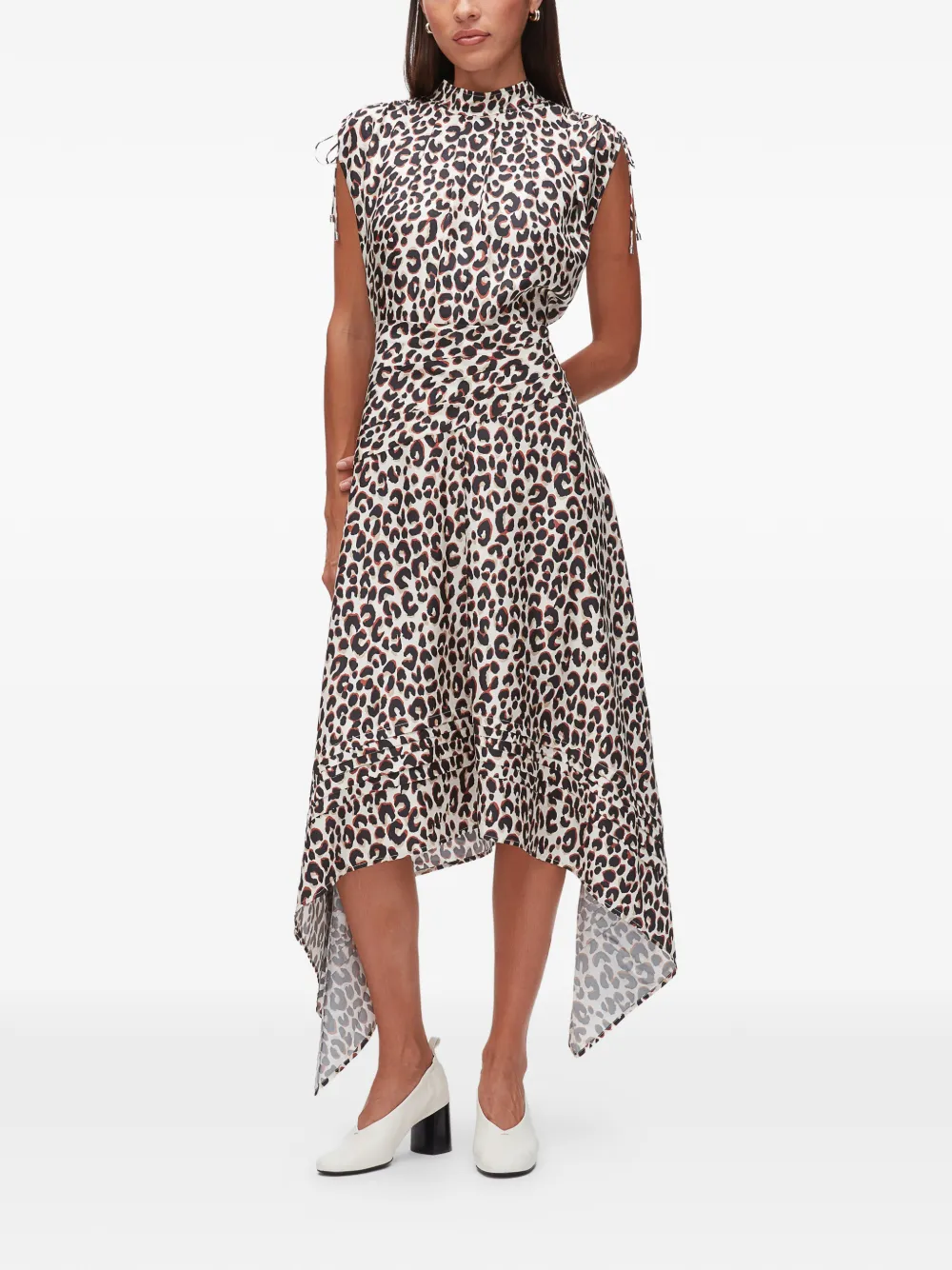 3.1 Phillip Lim Zijden jurk met luipaardprint en ruches Beige