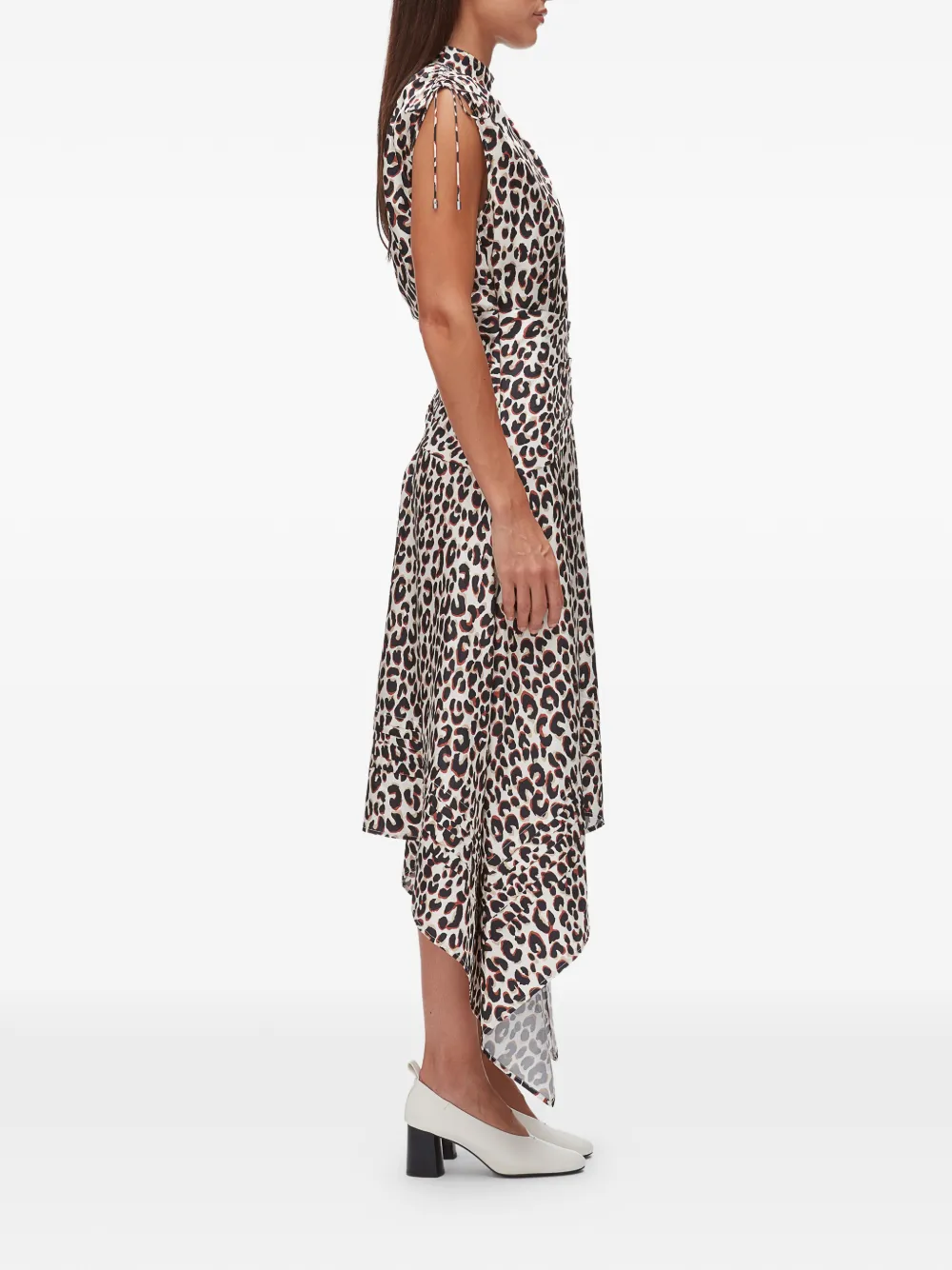 3.1 Phillip Lim Zijden jurk met luipaardprint en ruches Beige