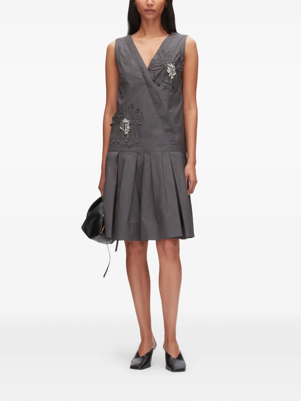 3.1 Phillip Lim Katoenen mini-jurk met plooien en bloemen Grijs