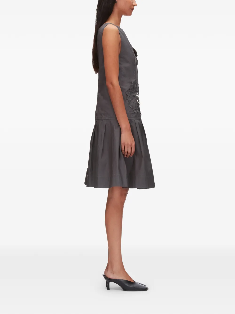 3.1 Phillip Lim Katoenen mini-jurk met plooien en bloemen Grijs
