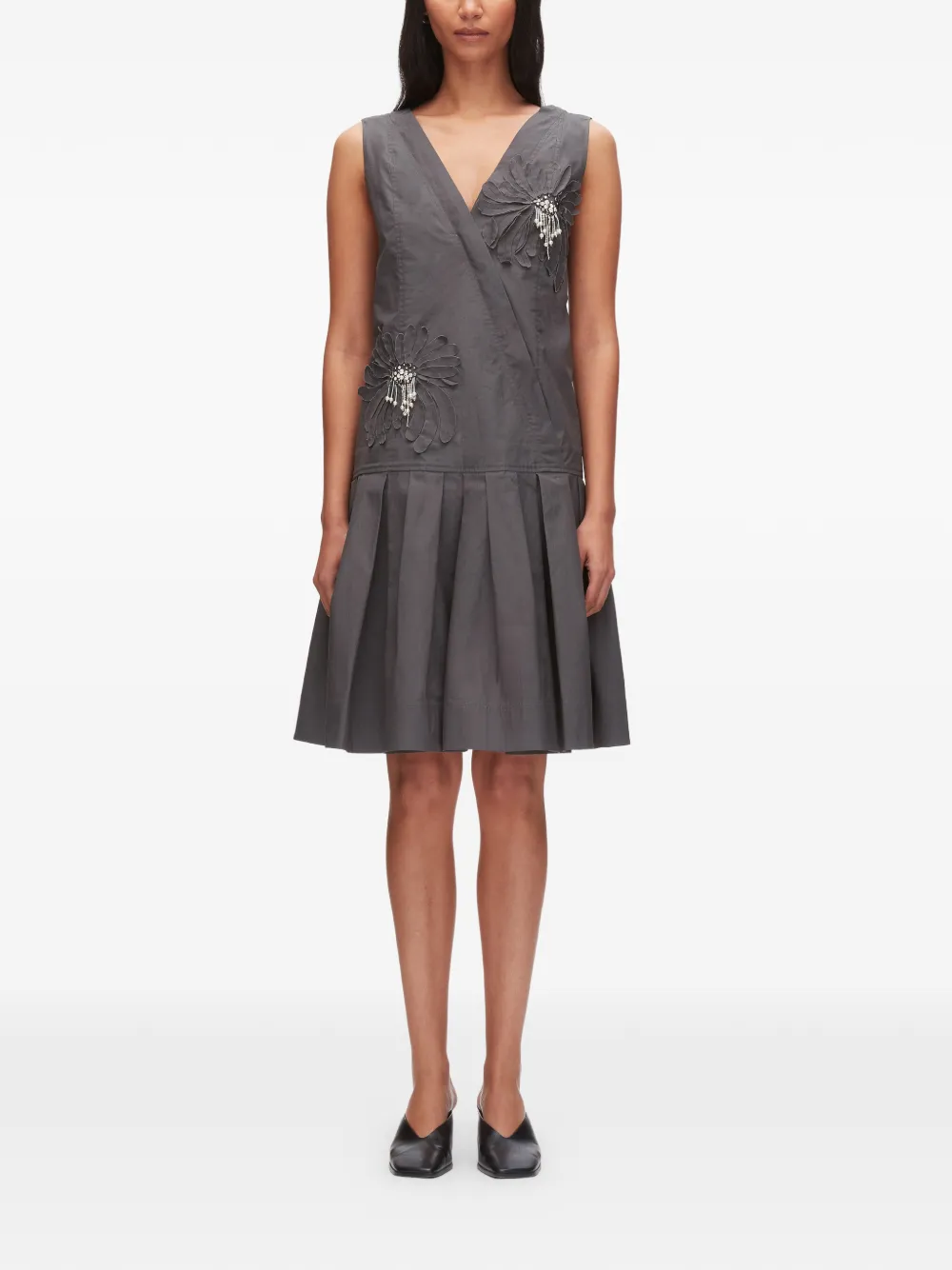 3.1 Phillip Lim Katoenen mini-jurk met plooien en bloemen Grijs
