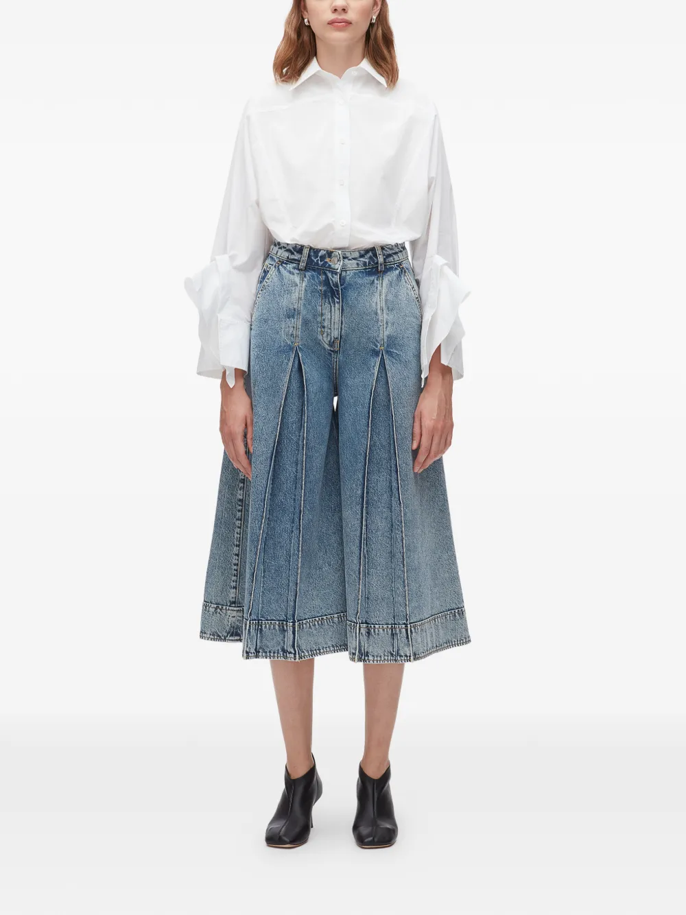  3.1 Phillip Lim Pleated Cotton Midi Skirt - Blue 