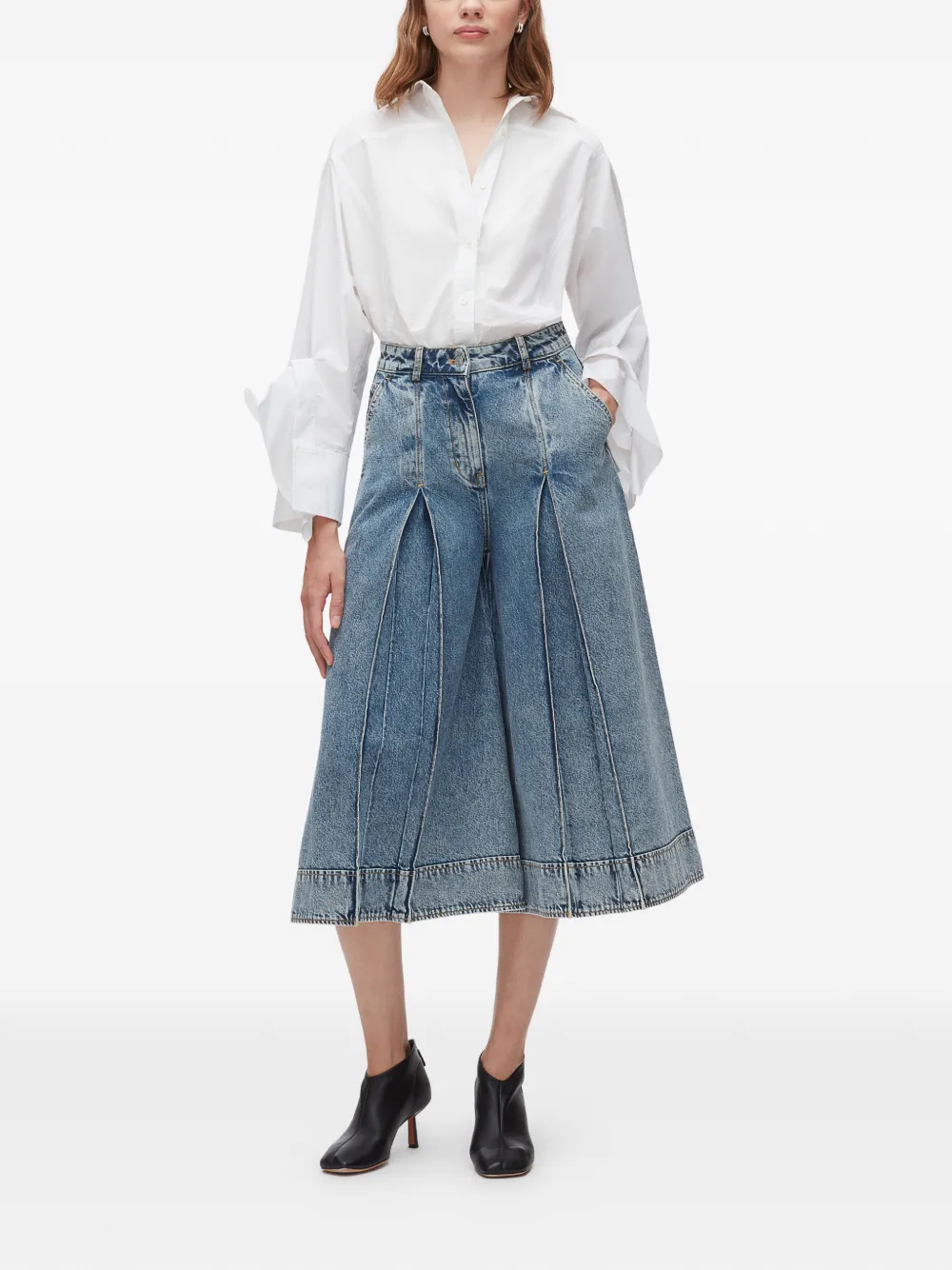 3.1 Phillip Lim Pleated Cotton Midi Skirt - Blue 