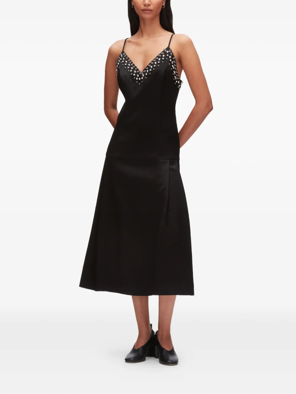 3.1 Phillip Lim Midi-jurk met V-hals Zwart