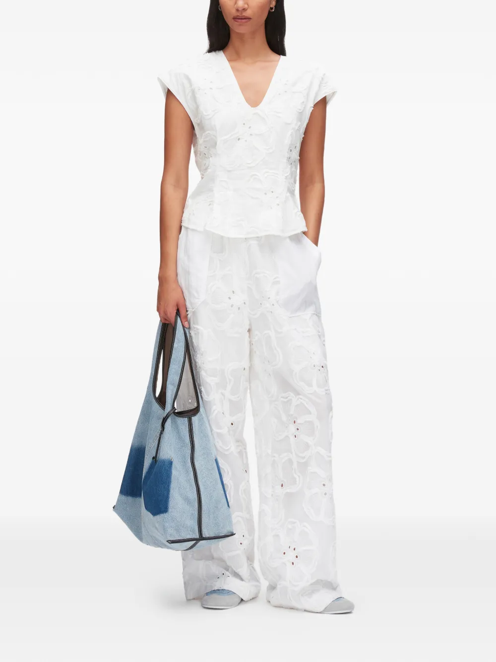  3.1 Phillip Lim Floral V-neck Blouse - White 