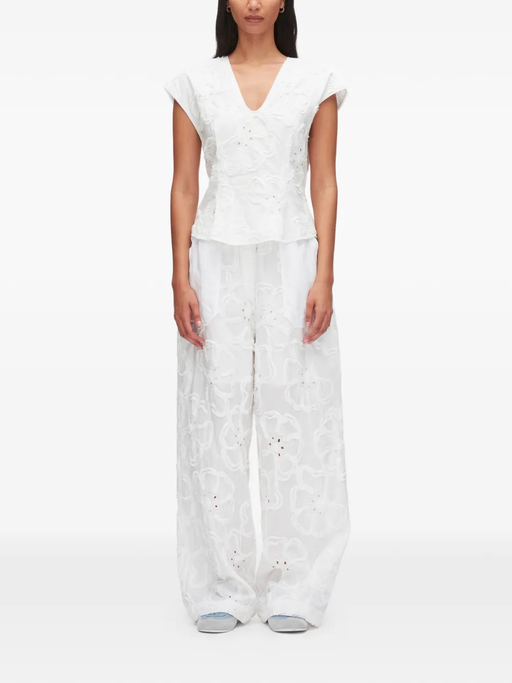  3.1 Phillip Lim Floral V-neck Blouse - White 